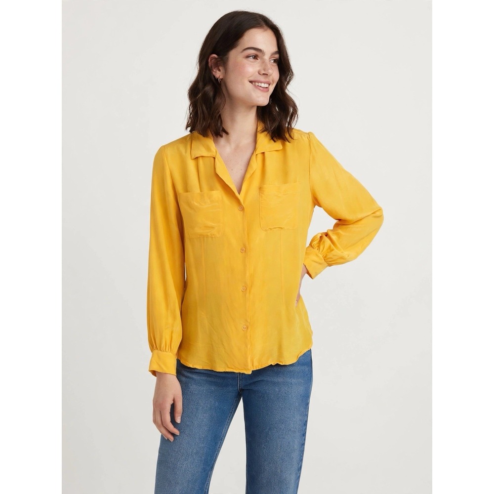 Lowell And Whitney Silk Top 10 Yellow Long Sleeve Button Up Work